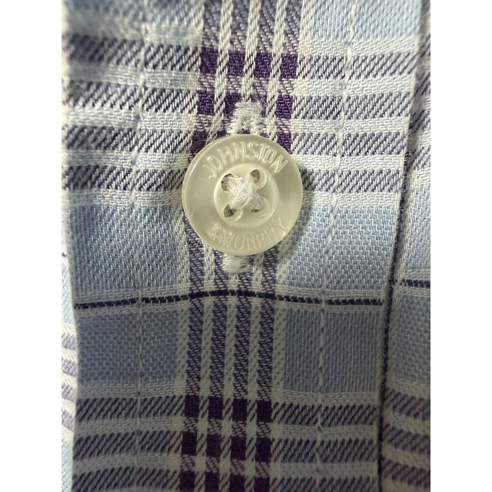 Johnston & Murphy Classic Fit Plaid Button Down Shirt L Large Light Blue Cotton - Picture 5 of 10